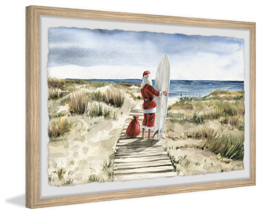 "Real Surfing Santa" Framed Painting Print, 45x30