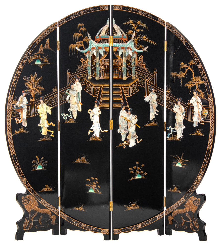 6' Tall Black Lacquer Round Room, Royal Ladies