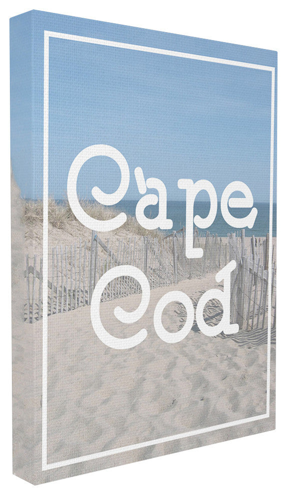 Cape Cod Beach Typography Vintage, 30"x40", Stretched Canvas Wall Art
