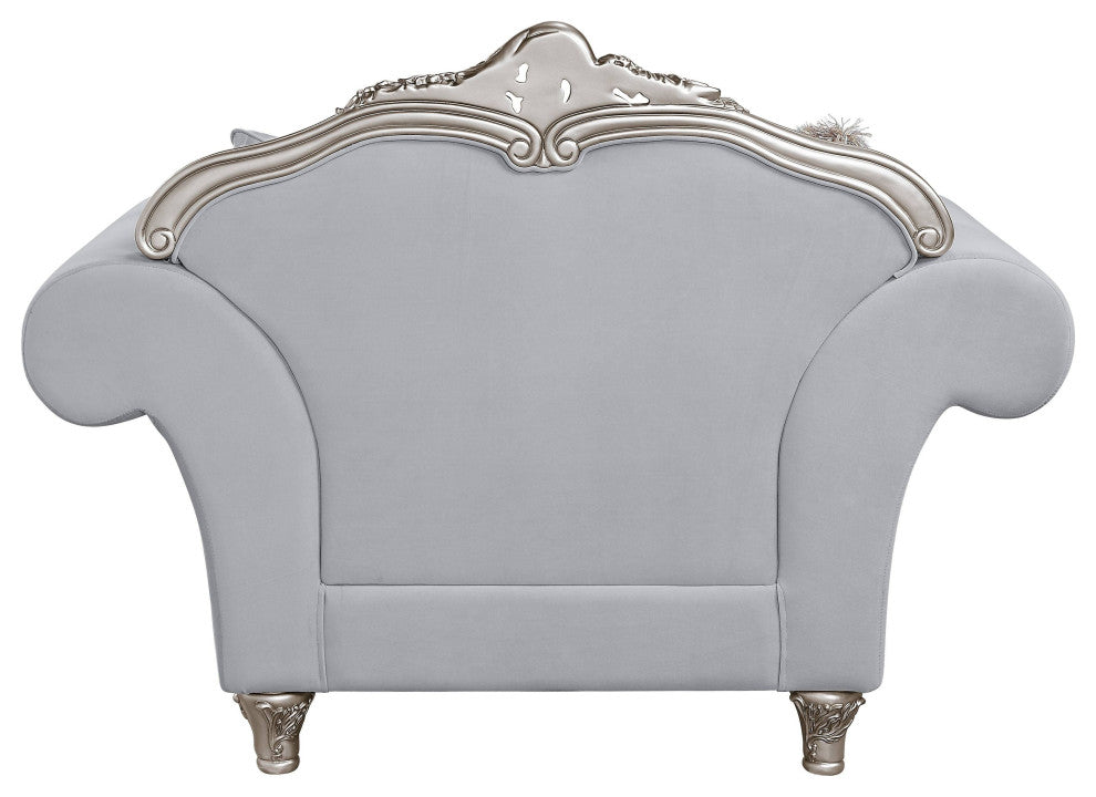 Pelumi Chair With 3 Pillows, Light Gray Linen and Platinum Finish