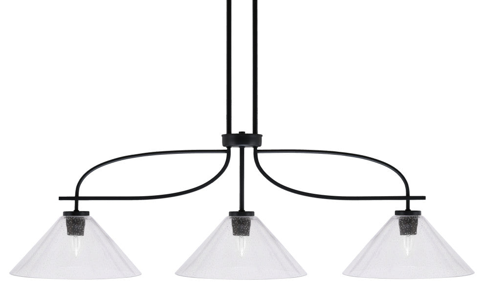 Cavella 3 Light Island Light, Matte Black Finish, 12" Clear Bubble Glass