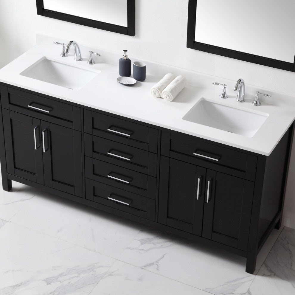 Tahoe Double Vanity Set With Mirrors, 72", Espresso With Cultured Marble Top