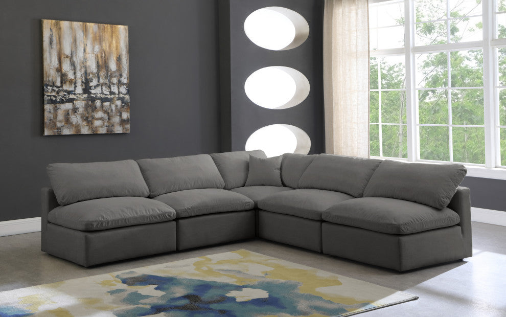 Plush Velvet / Down Standard Comfort L-Shaped Modular Sectional, Gray, 5-Piece: 4 Armless Chair, 1 Corner Chair
