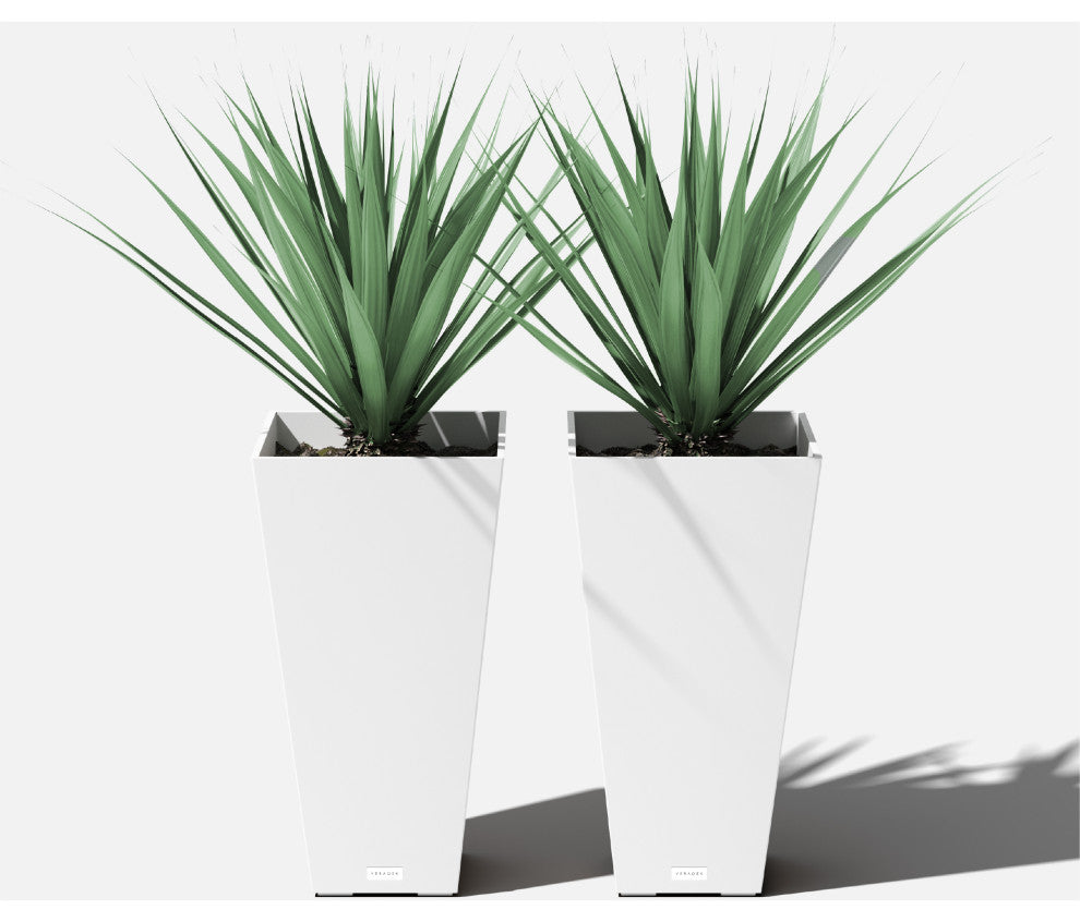 Midland Tall Square Planter, White, 26'', 2 Pack