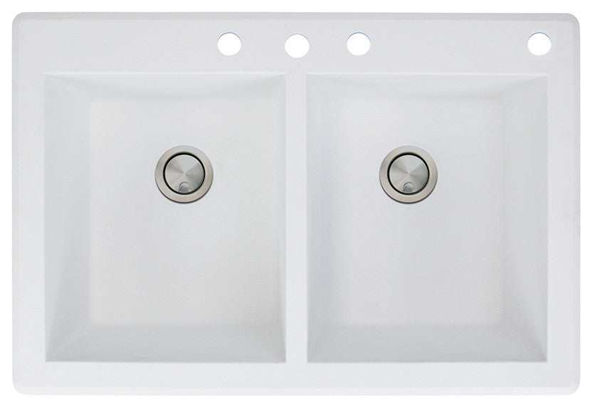 Radius 33" silQ Granite Drop-in Double Bowl Kitchen Sink with 4 Holes in White