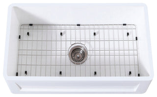 Gourmetier Farmhouse Kitchen Sink, Matte White/Brushed