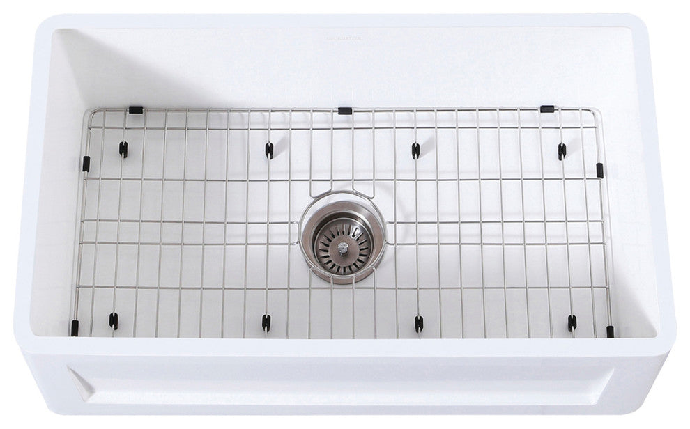 Gourmetier Farmhouse Kitchen Sink, Matte White/Brushed