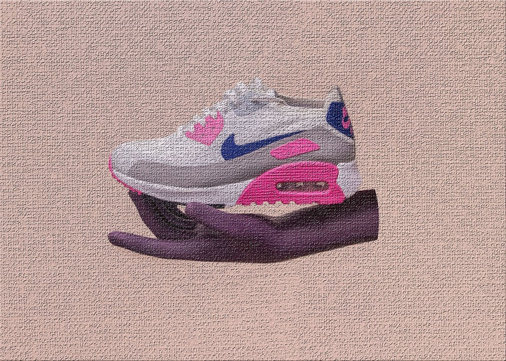 Holding Shoes On A Pink Background Area Rug, 5'0"x7'0"