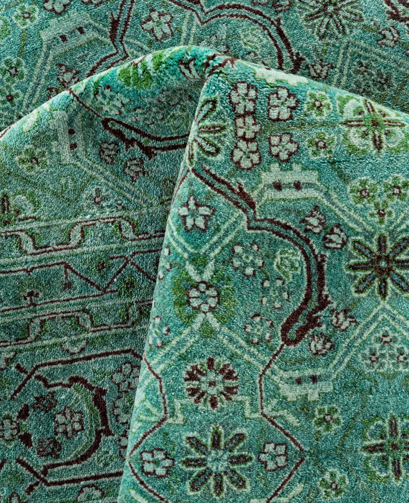 Overdyed One-of-a-Kind Hand-Knotted Area Rug Green, 6' 2" x 9' 1"
