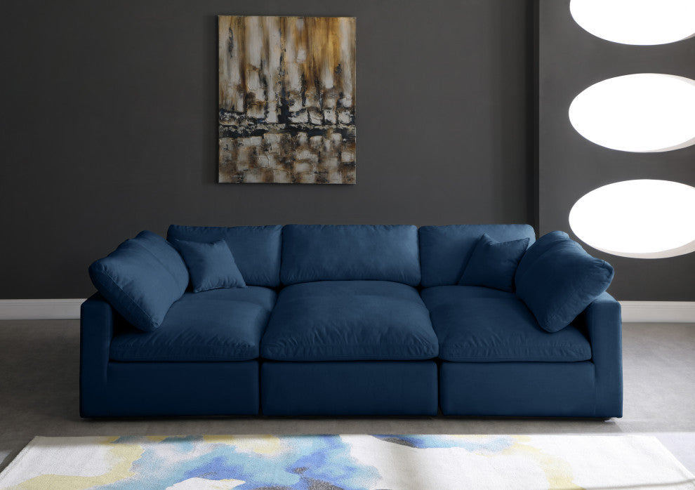 Plush Velvet / Down Standard Comfort 6-Piece U-Shaped Modular Sectional, Navy