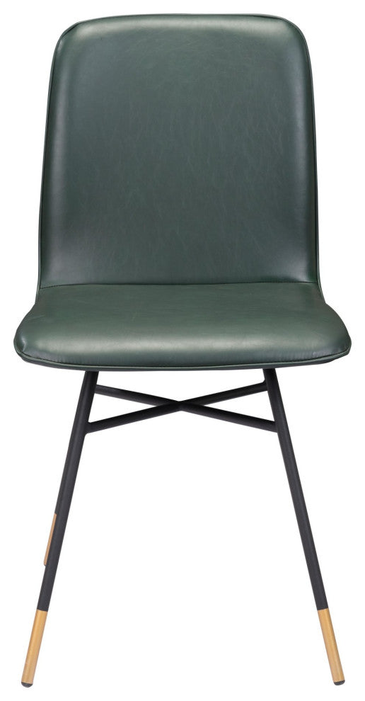 Dining Chair, Set of 2, Steel Metal, Fabric, Green, Black, Gold, Mid Century