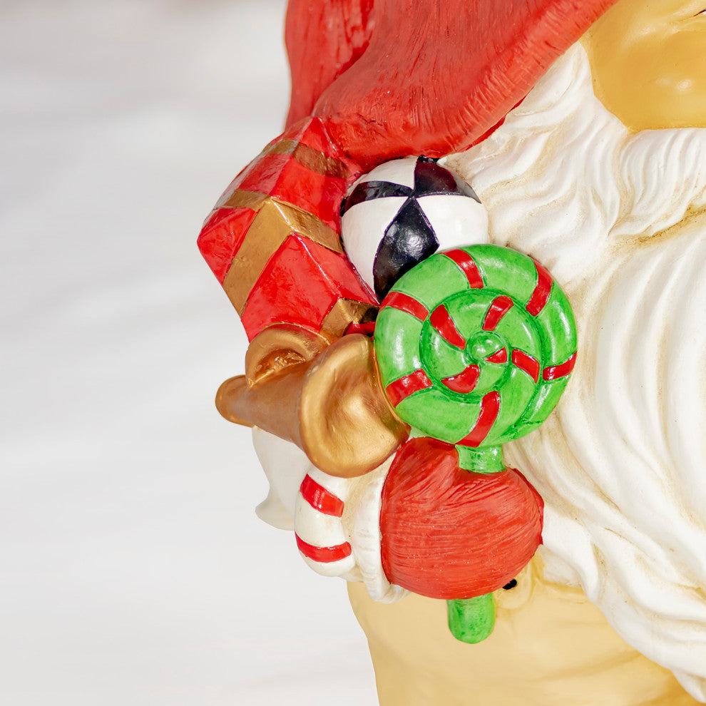 Set of 2 Santa Gnome Statue Holding Gifts