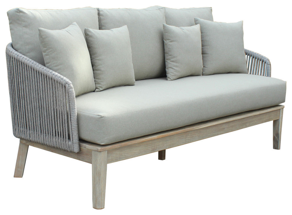 Eve 4-Piece Patio and Backyard Wood, Aluminum and Rope Conversation Set, Gray