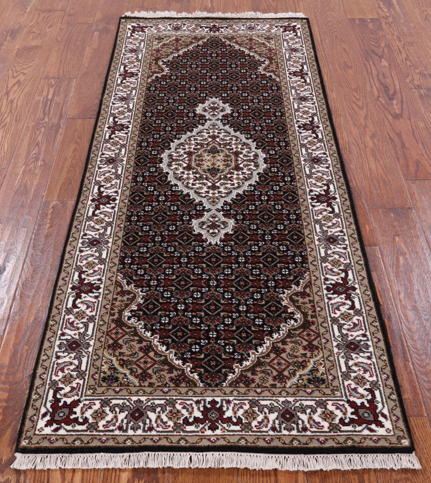Runner Wool and Silk Persian Tabriz Hand Knotted Rug 2' 6" X 6' 0" Q5985