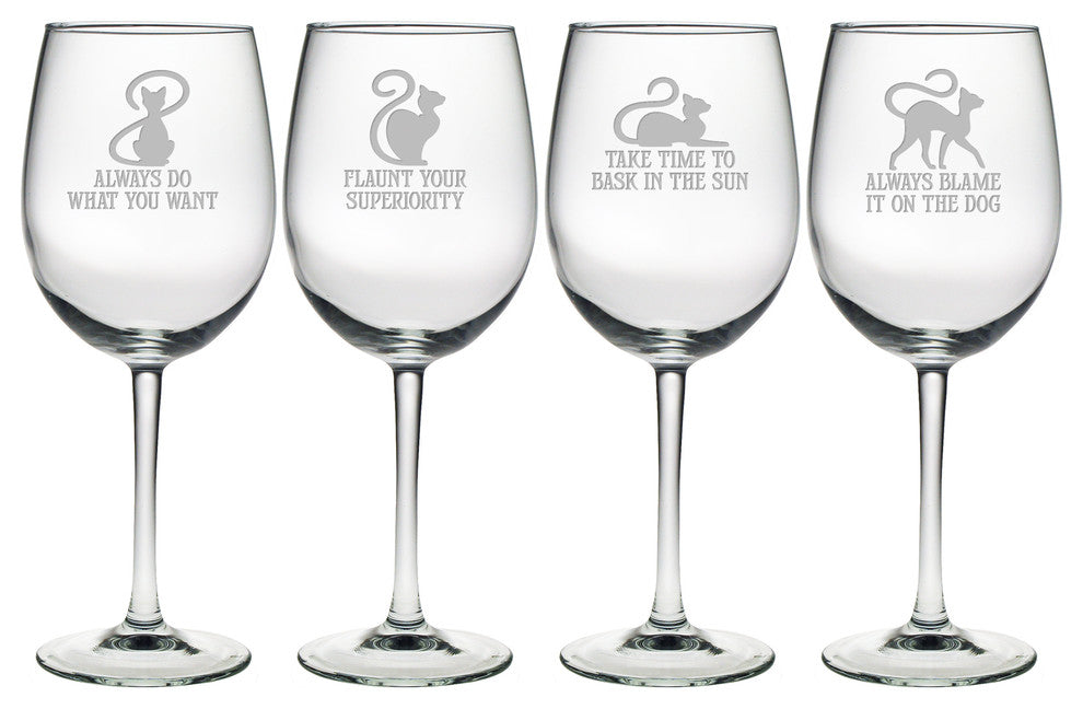 Cat Philosophy 4-Piece Wine Glass Set