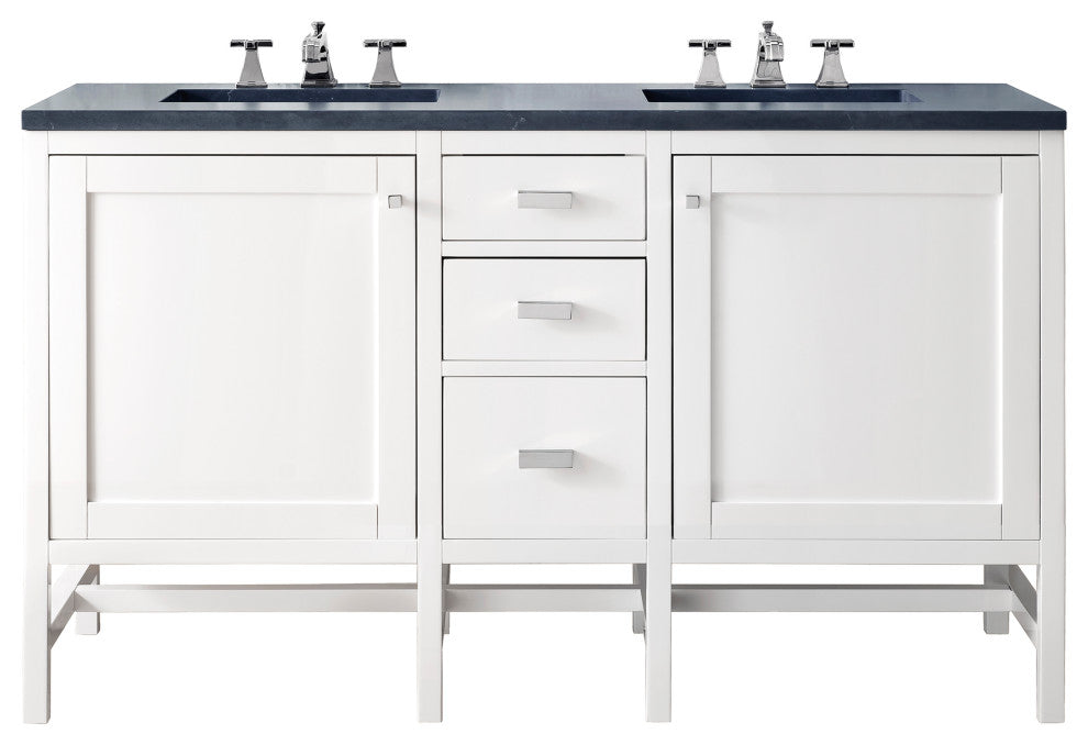 Addison 60" Double Vanity Cabinet, Glossy White, Charcoal Soapstone, Three-Hole