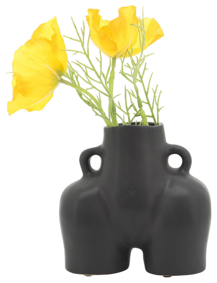 Ceramic 6" Half Body Vase, Black