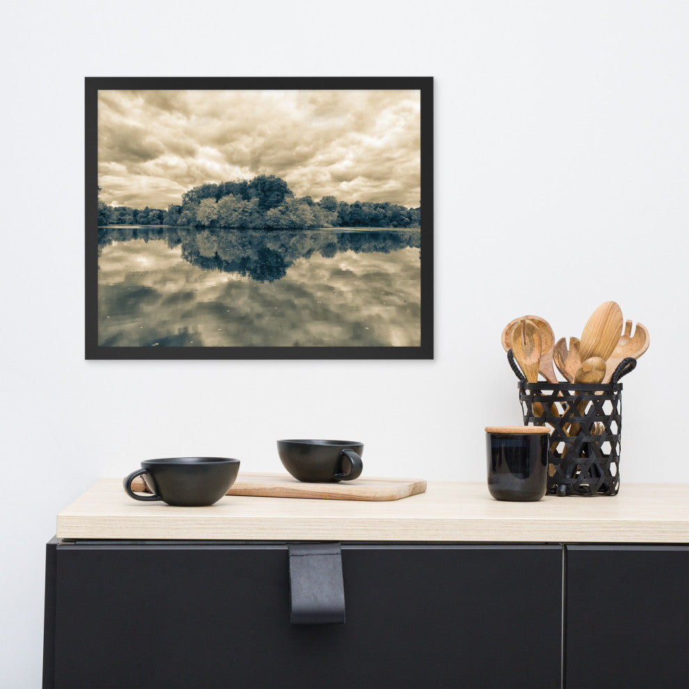 Autumn Reflections Rural Landscape Sepia Framed Photo Paper Wall Art Prints, Black, 16" X 20"