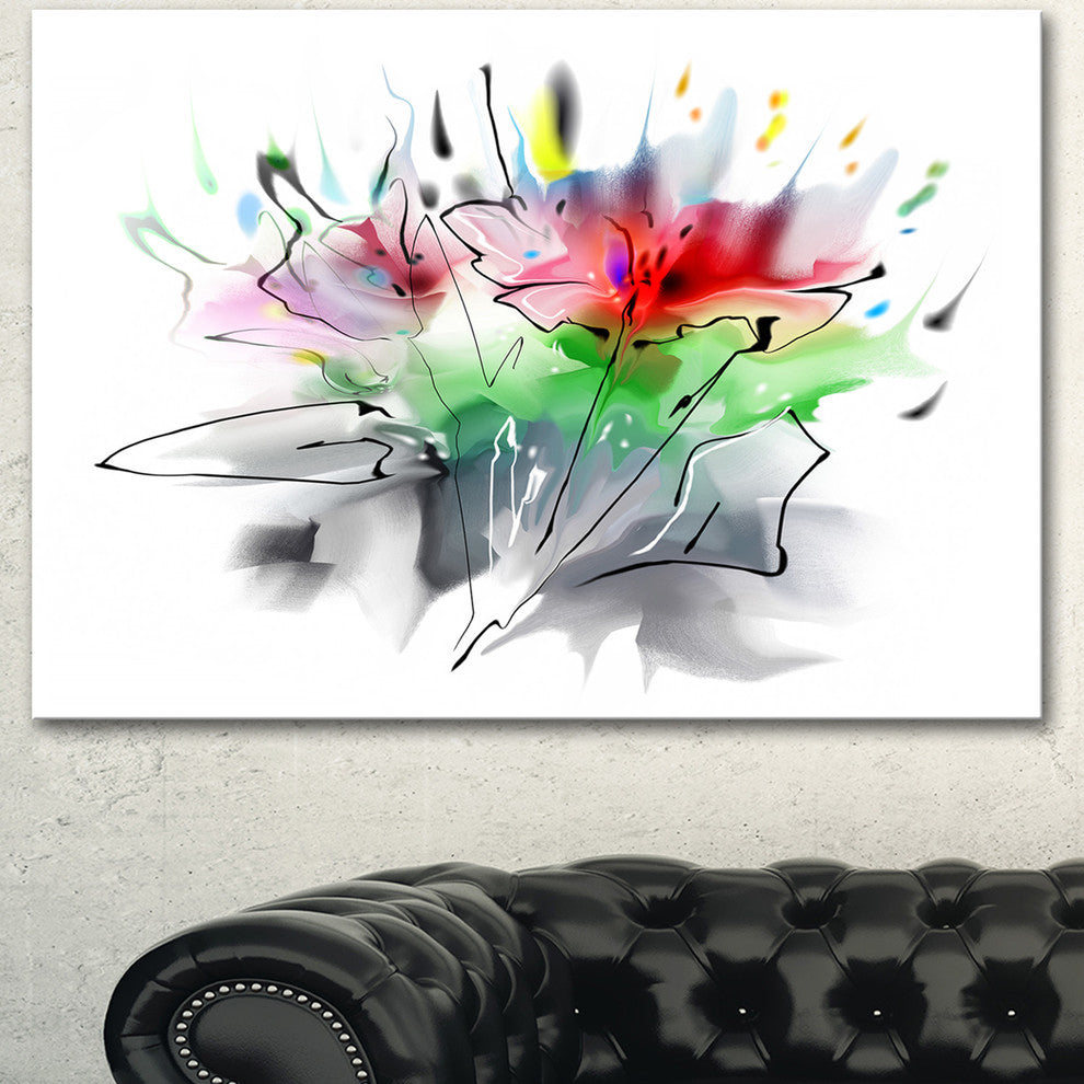 Textured Red Green Floral Design, Extra Large Floral Wall Art, 40"x30"