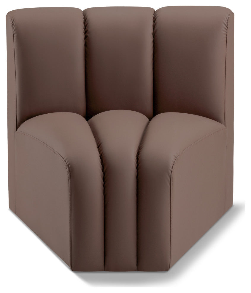 Arc Upholstered Modular Component, Brown, 1-Piece: Curved Corner, Vegan Leather