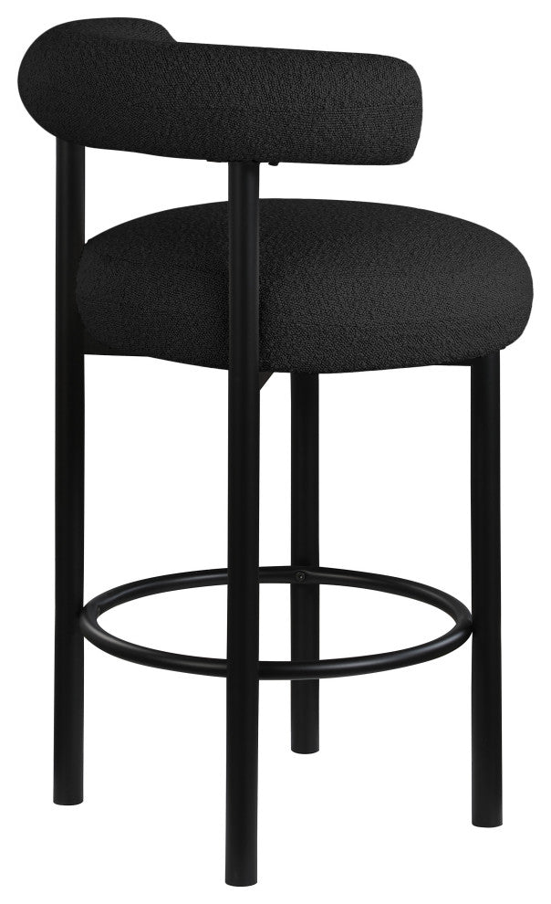 Bordeaux Upholstered Stool, Black, Boucle Fabric, Matte Black, Set of 2