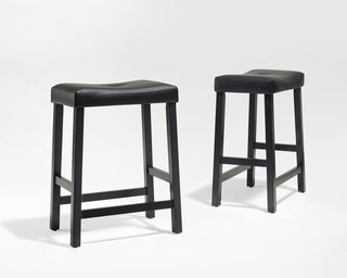 Upholstered Saddle Seat Barstool, Black, 24" Seat Height, Set of 2