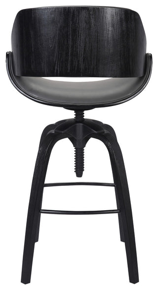 Vanessa Adjustable Barstool in Black Brushed Wood Finish and Gray Faux Leather