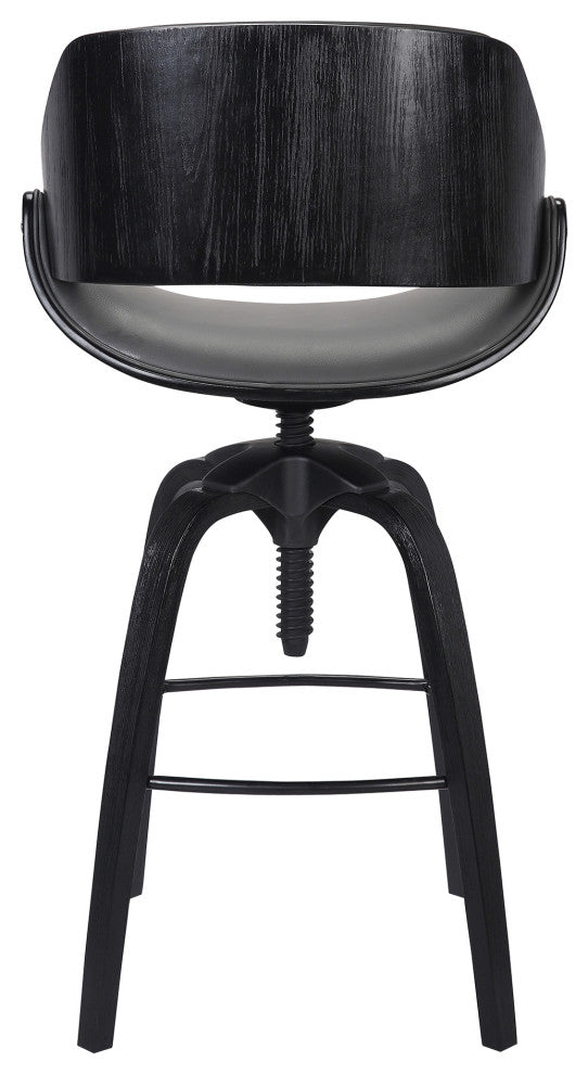 Vanessa Adjustable Barstool in Black Brushed Wood Finish and Gray Faux Leather