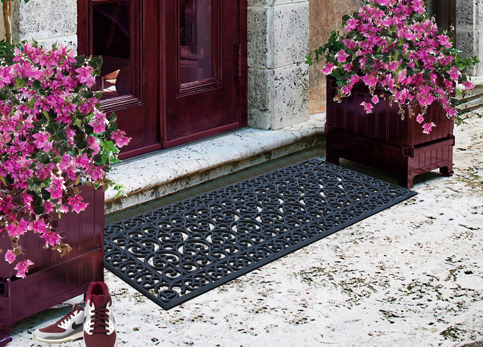 Large Natural Rubber Doormat, Indoor/Outdoor, Black Artistic