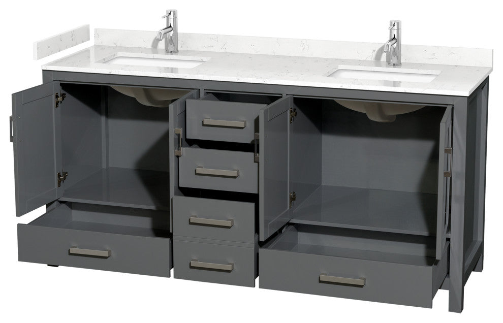 72" Double Bath Vanity Dark Gray, Carrara Cultured Marble Countertop, Sinks