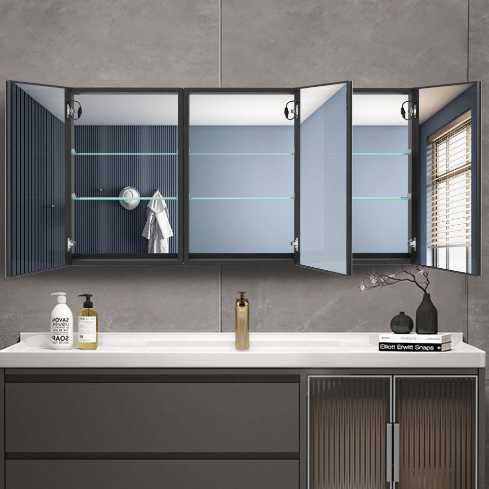 60" W x 30" H Aluminum Surface Mount Medicine Cabinet, Shelves