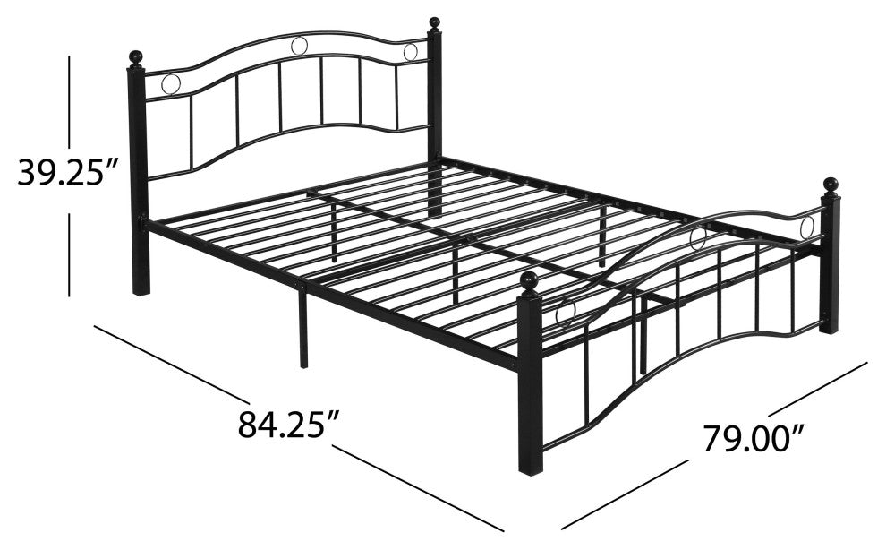 Hallie Contemporary Iron King Bed Frame, Flat Black