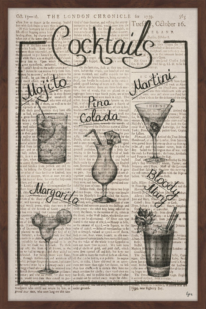 "Cocktail Menu" Framed Painting Print, 16"x24"