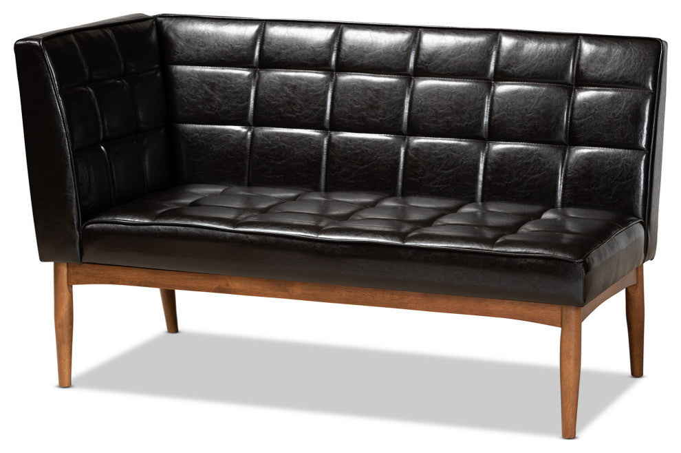 Devin Midcentury Modern 2-Piece Dining Banquette Seat, Dark Brown Faux Leather