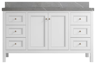 Nashville 60" Single Bathroom Vanity, White 2" Piatra Gray