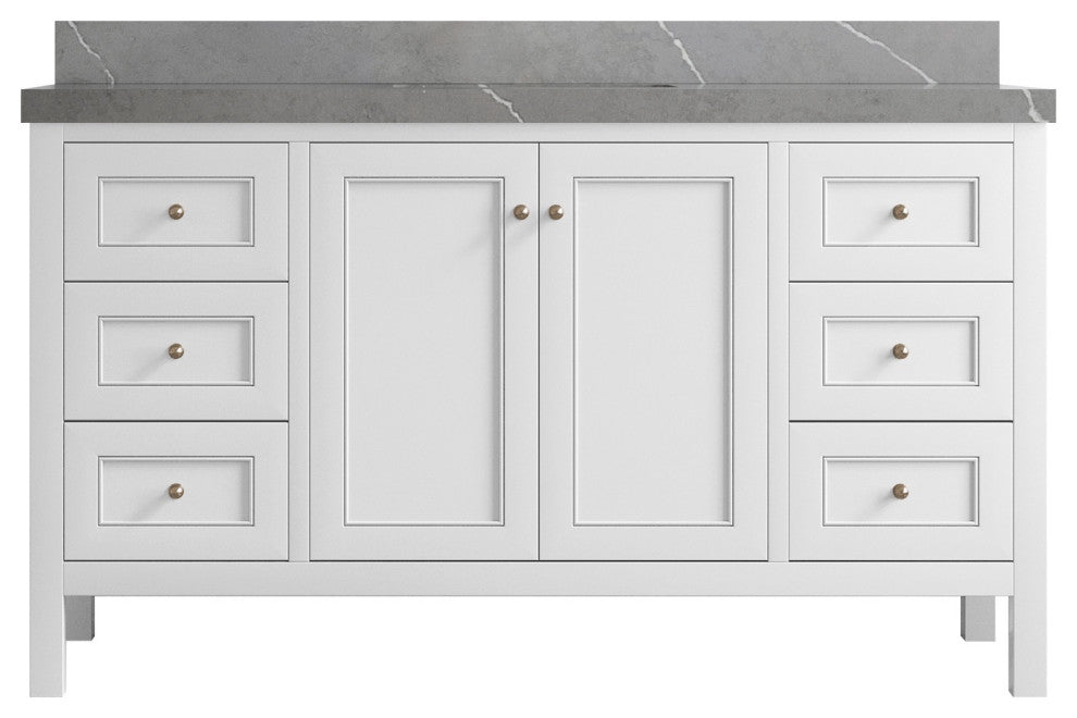 Nashville 60" Single Bathroom Vanity, White 2" Piatra Gray