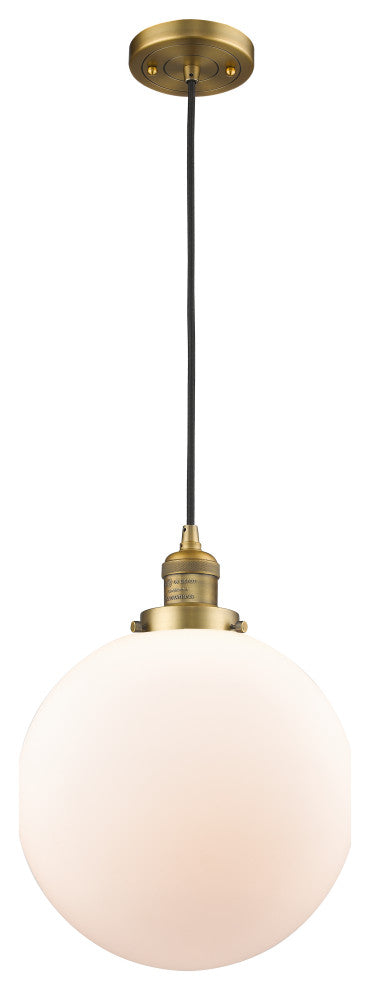 Beacon Mini Pendant, Brushed Brass, Matte White