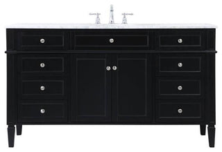 Elegant Decor Park Avenue 60" Metal MDF Marble Single Bathroom Vanity in Black