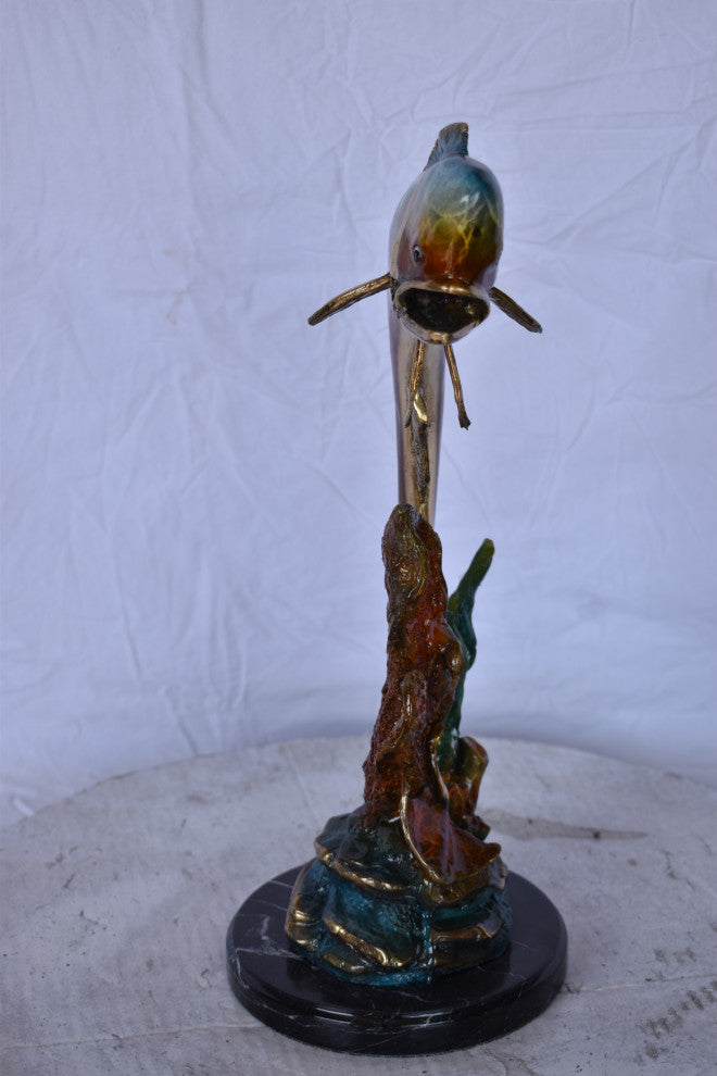 Dorado or Mahi Mahi With Coral Bronze Statue Size: 5"L x 10"W x 19"H