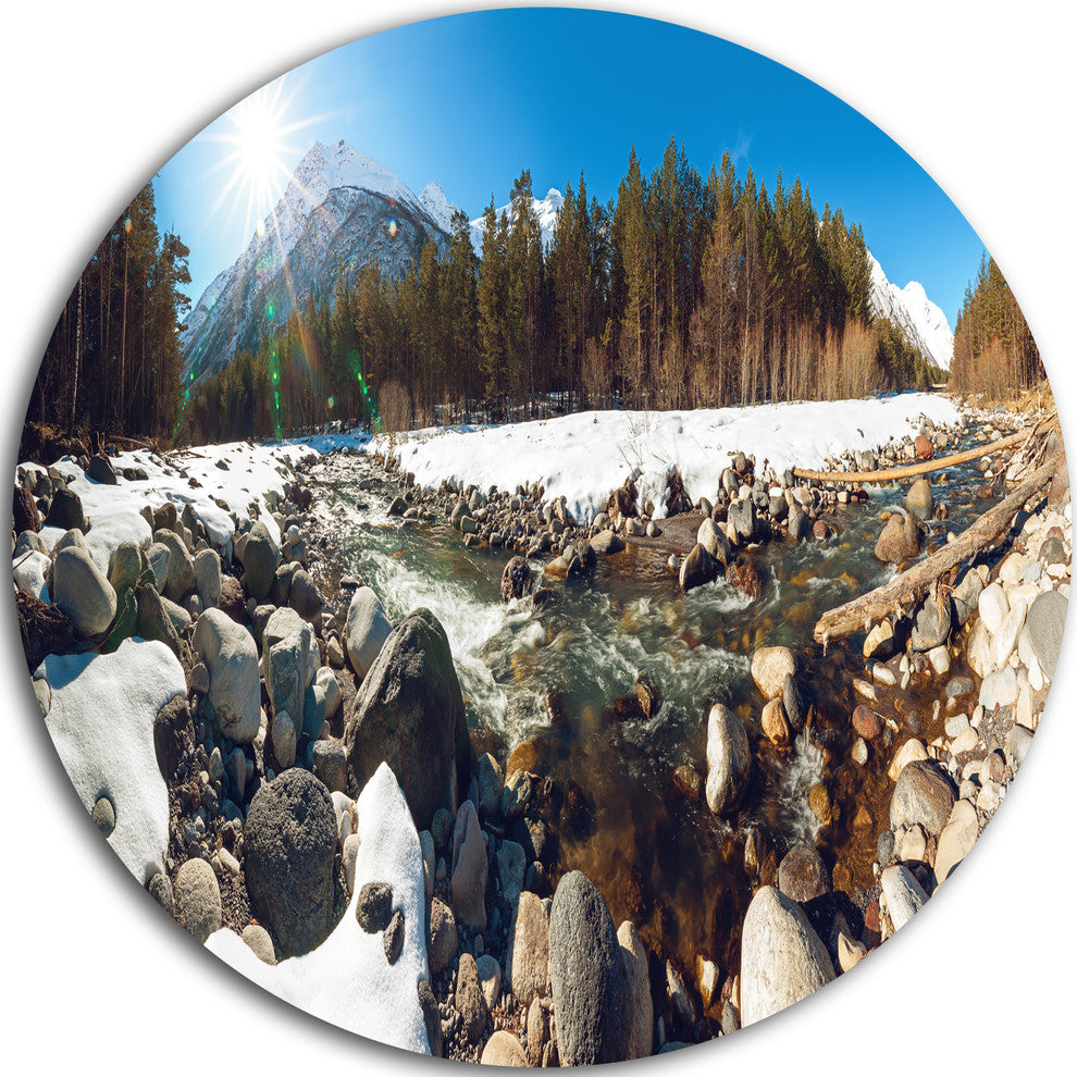Baskan Mountain River At Wintertime, Landscape Round Wall Art, 11"