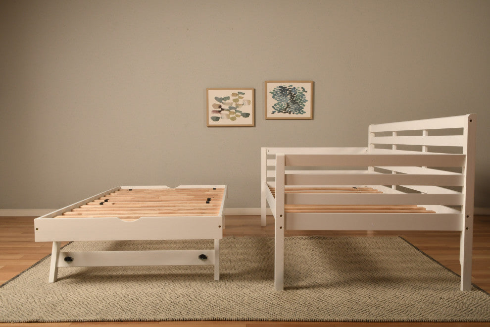 Boho Daybed With Pop Up and Linen Aqua Mattresses, White