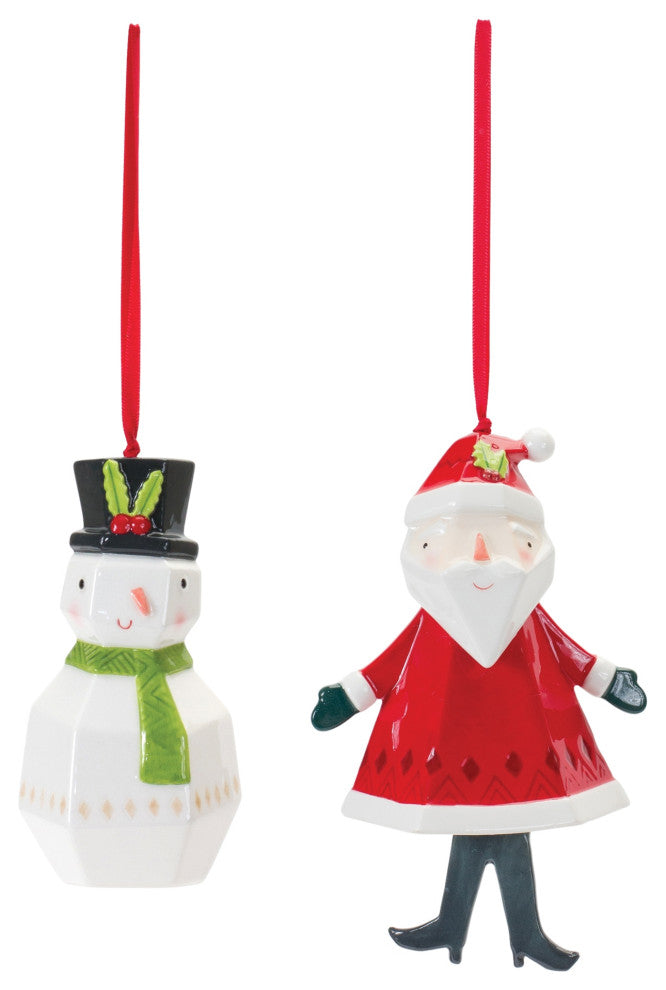 Whimsical Santa and Snowman Ornament, 6-Piece Set