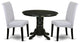 3Pc Small Round Table, Grayish Blue Fabric Kitchen Chairs, Black Chair Legs