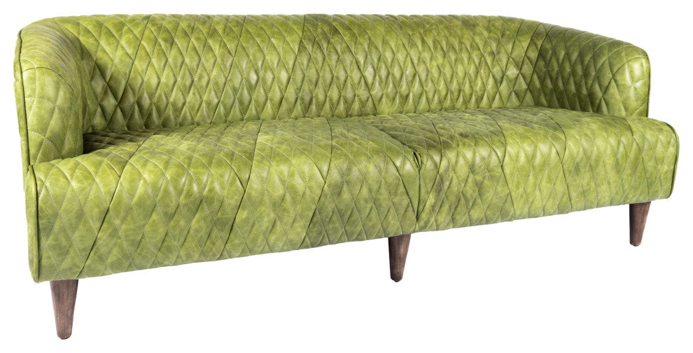 First of A Kind Magdelan Tufted Leather Sofa Jungle Grove Green Leather