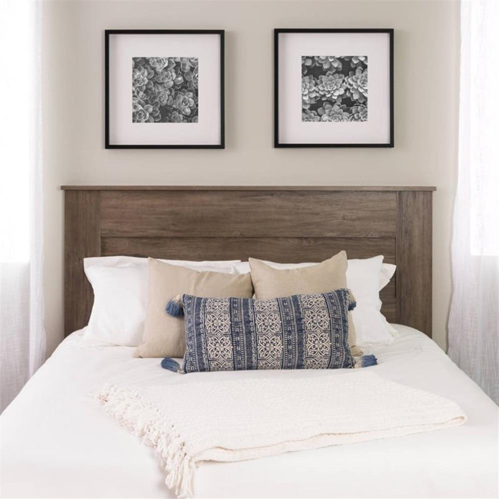 Pemberly Row Traditional Wood Queen Flat Panel Headboard in Gray