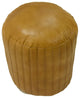 Poufs-Solid Handmade Goat Leather Pouf, Recycled Cotton Fill, Beige, Round, 16x16x16