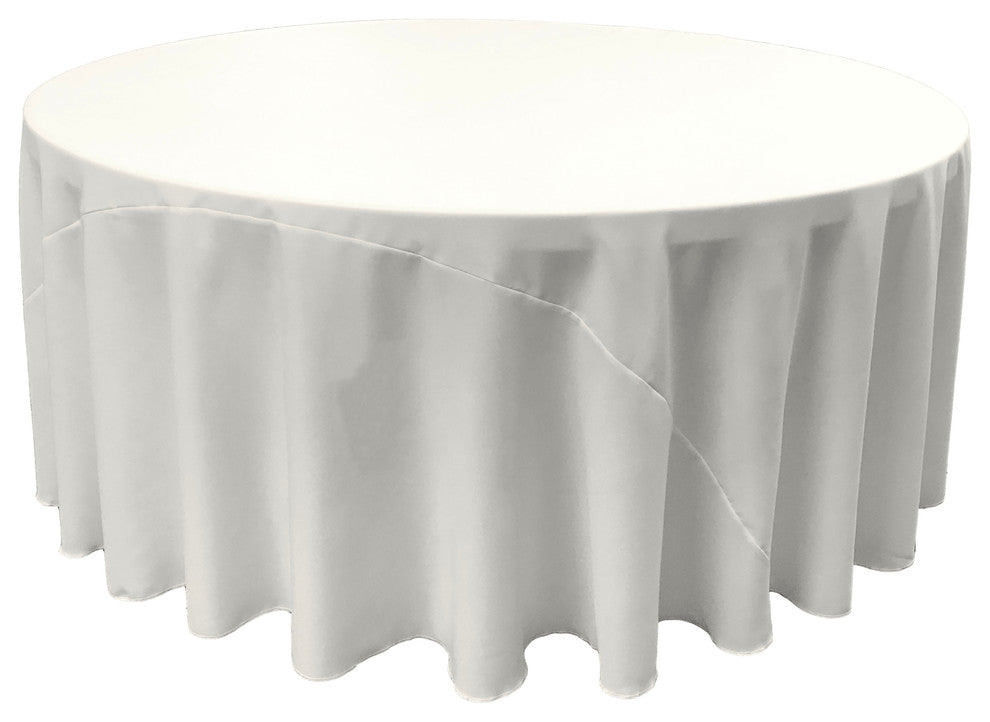 LA Linen Round Polyester Poplin, White, 132" Round