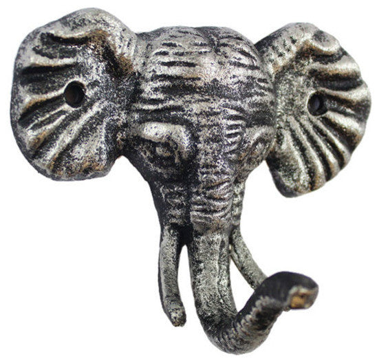 Rustic Silver Cast Iron Elephant Hook 5"