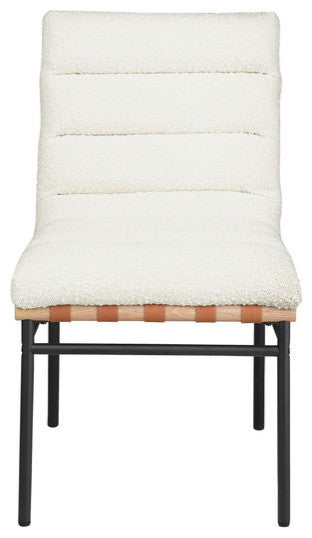 Lahni Boucle Fabric Set of 2 Dining Chair With Black Iron Legs, White