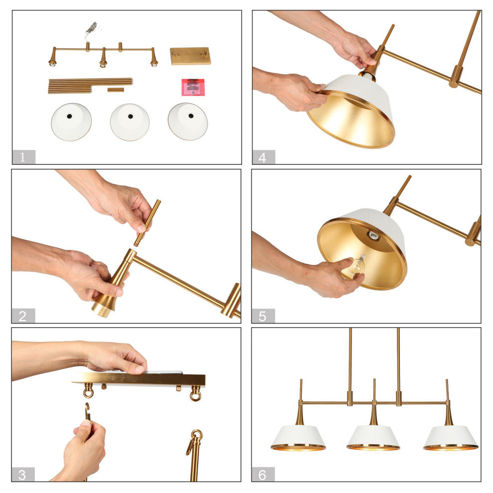 LNC 3-Light Polished Gold and White Modern Linear Kitchen Island Light